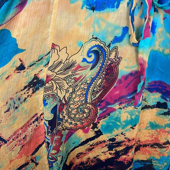 Anne Giorgio Colorful Abstract Midi Dress Women's V-Neck Sleeveless L48" x P2P9" - Picture 8 of 11